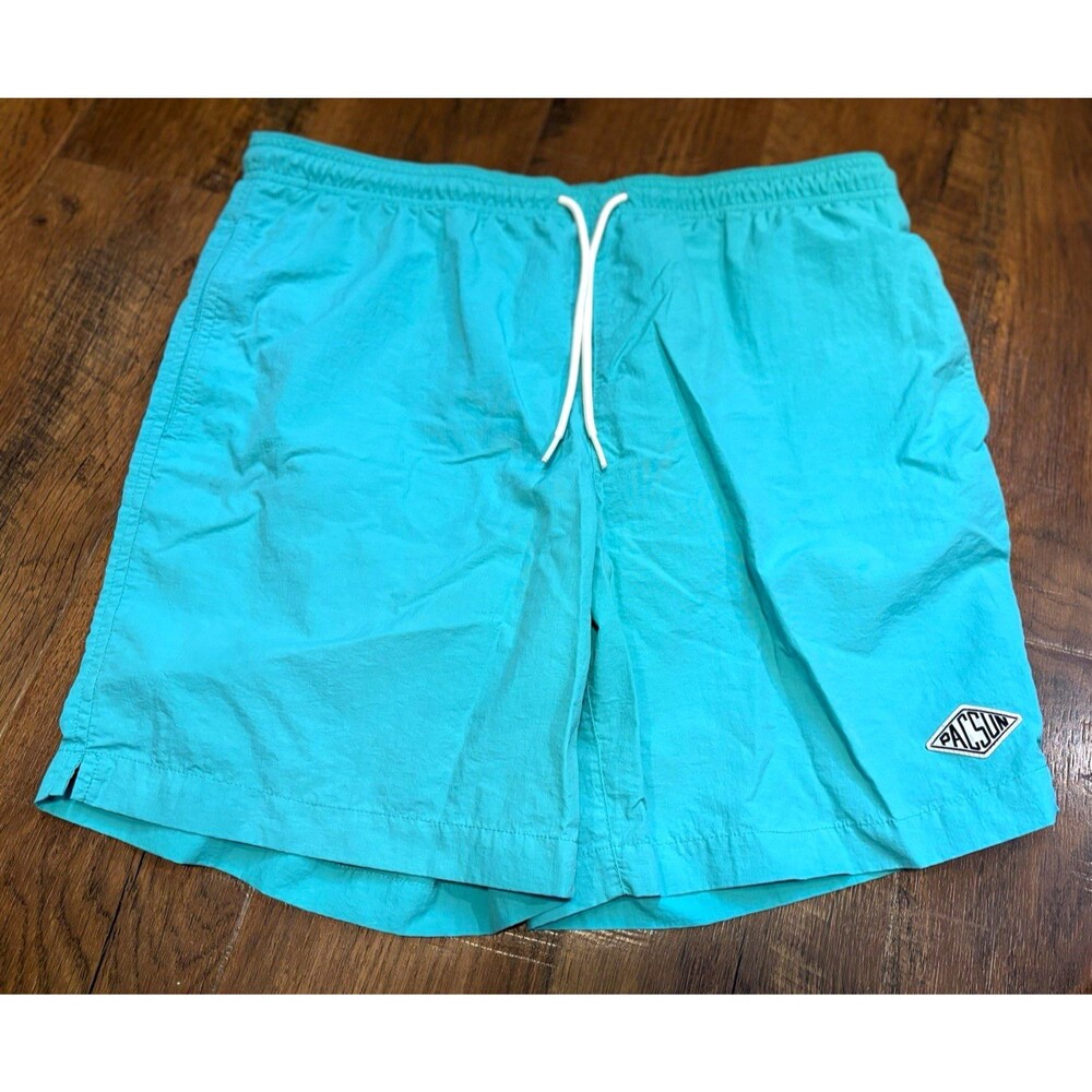 PacSun Men's Teal Blue Solid Swim Shorts Size L Drawstring Elastic Waist Lined